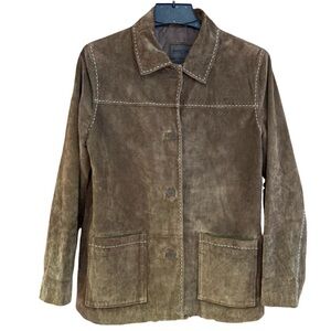 Brandon Thomas Brown Suede Women's Jacket Top Stitched Patch Pockets Size Med